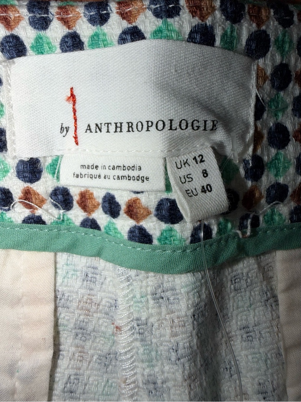 Anthropologie White High-Waist Scallop Hem Shorts with Blue & Brown Dot Print - Picture 8 of 9